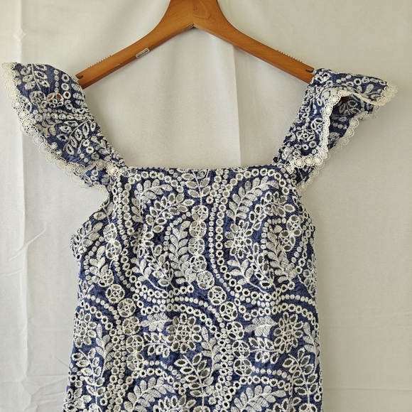 Alice & Olivia Chambray Honor Flutter Sleeve Boho Embroidered Mini Dress Size 0 - Picture 9 of 13